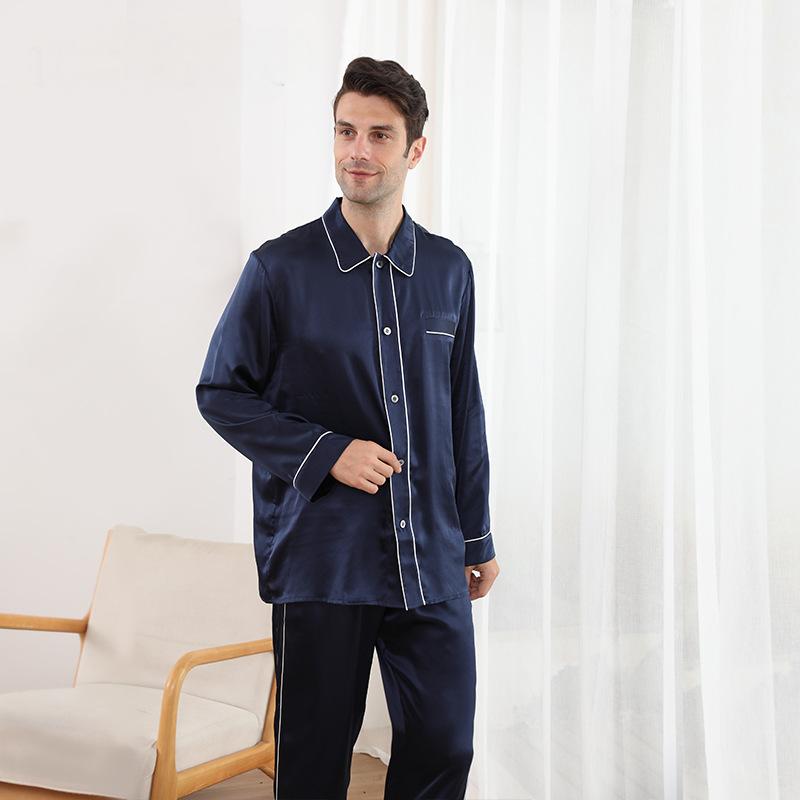 Men's silk pajamas summer new style 100% mulberry silk long-sleeved trousers suit high-end light luxury satin home clothes