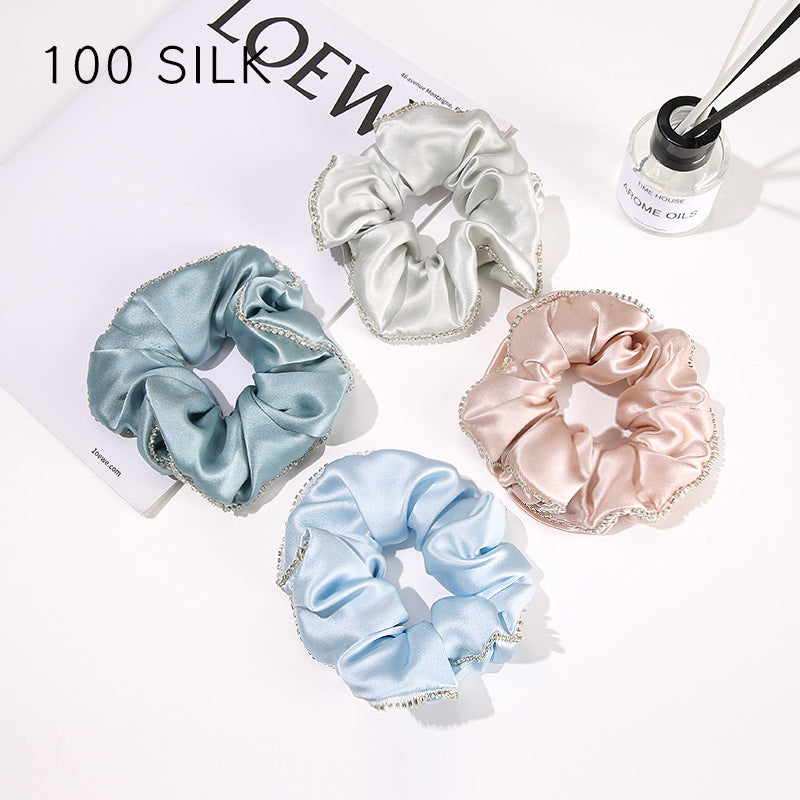 19 Momme Silk Hairband 100% Mulberry Silk Hair Tie Hairband Rhinestone Seamless Rubber Band Women's Temperament Hair Accessories