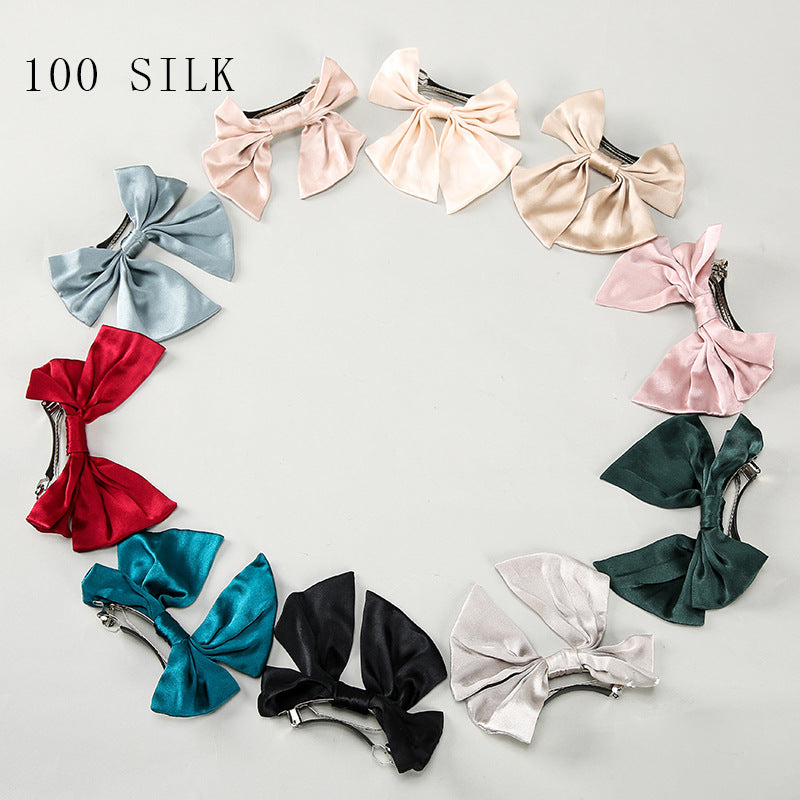 Princess braid bow hairpin headdress Cross-border new product 16 momme silk hairpin
