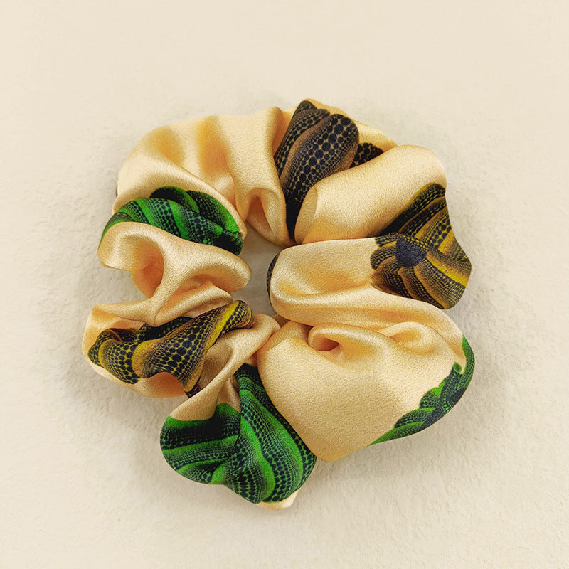 Big pumpkin print l same style 19 momme silk large intestine hair ring 5cm new Korean version of high-end headband hair accessories