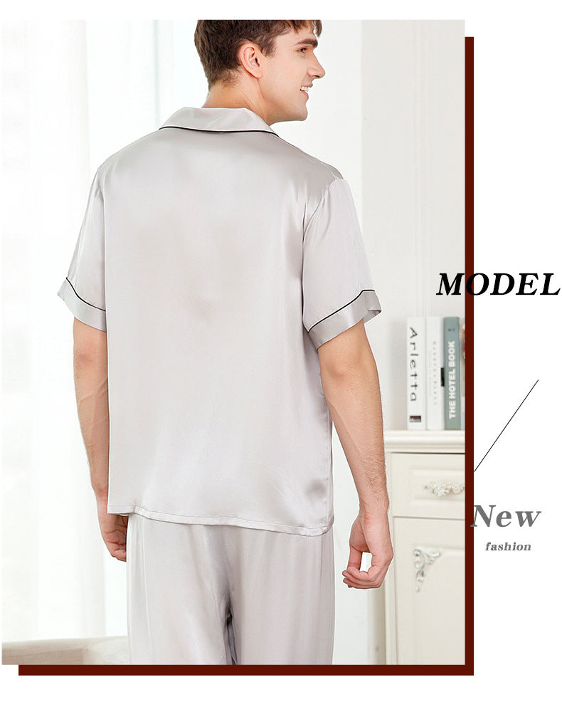 Silk pajamas summer short-sleeved trousers mulberry silk couple home clothes suit men
