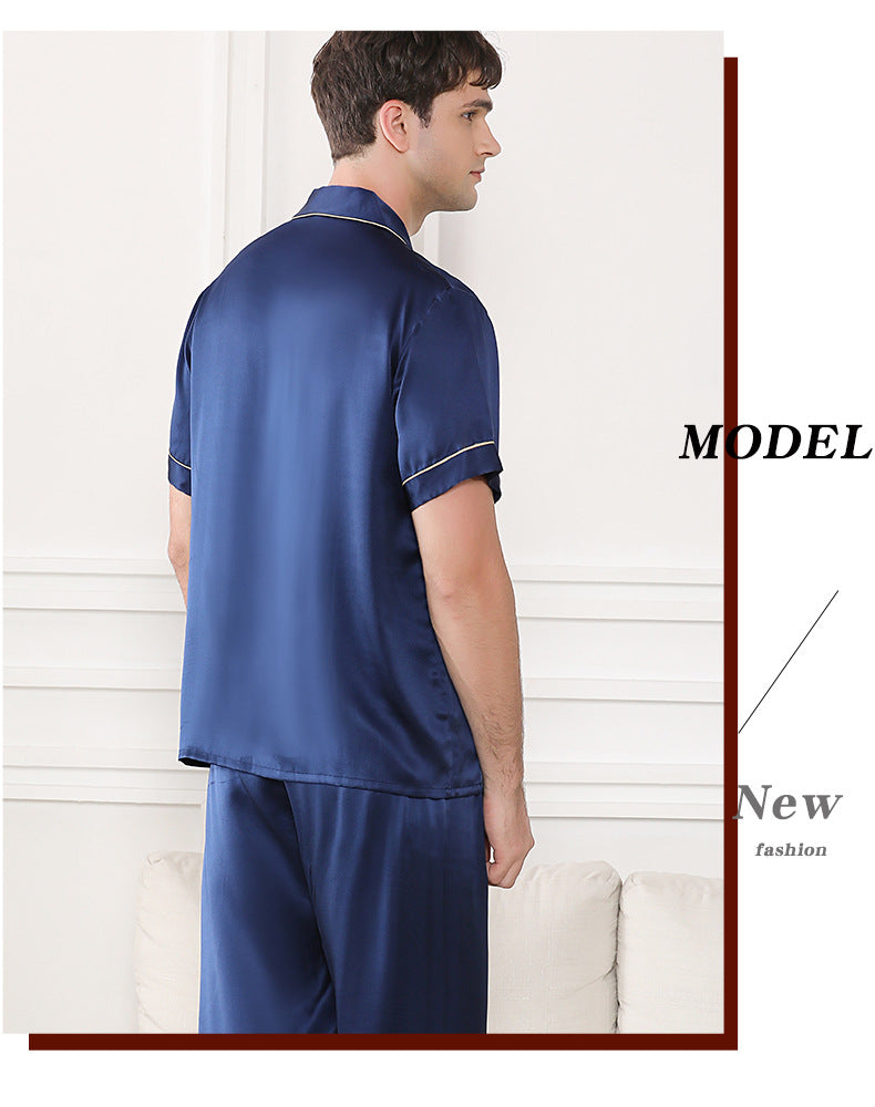 Silk pajamas summer short-sleeved trousers mulberry silk couple home clothes suit men