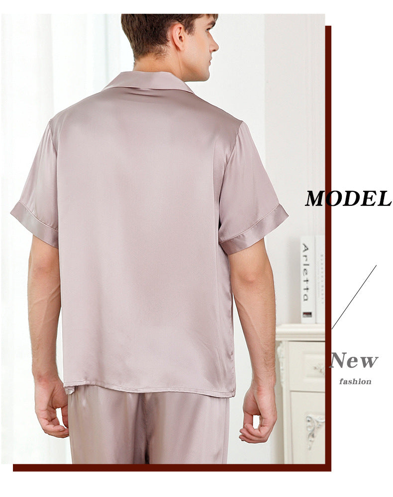 Silk pajamas summer short-sleeved trousers mulberry silk couple home clothes suit men