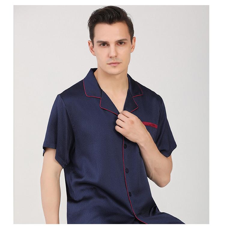 New arrival heavyweight mulberry satin silk pajamas men's home wear short-sleeved trousers mulberry silk suit