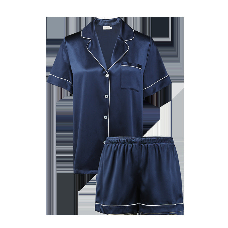 Silk pajamas suit women summer short sleeve shorts 100% mulberry silk home clothes silk pajamas two-piece suit