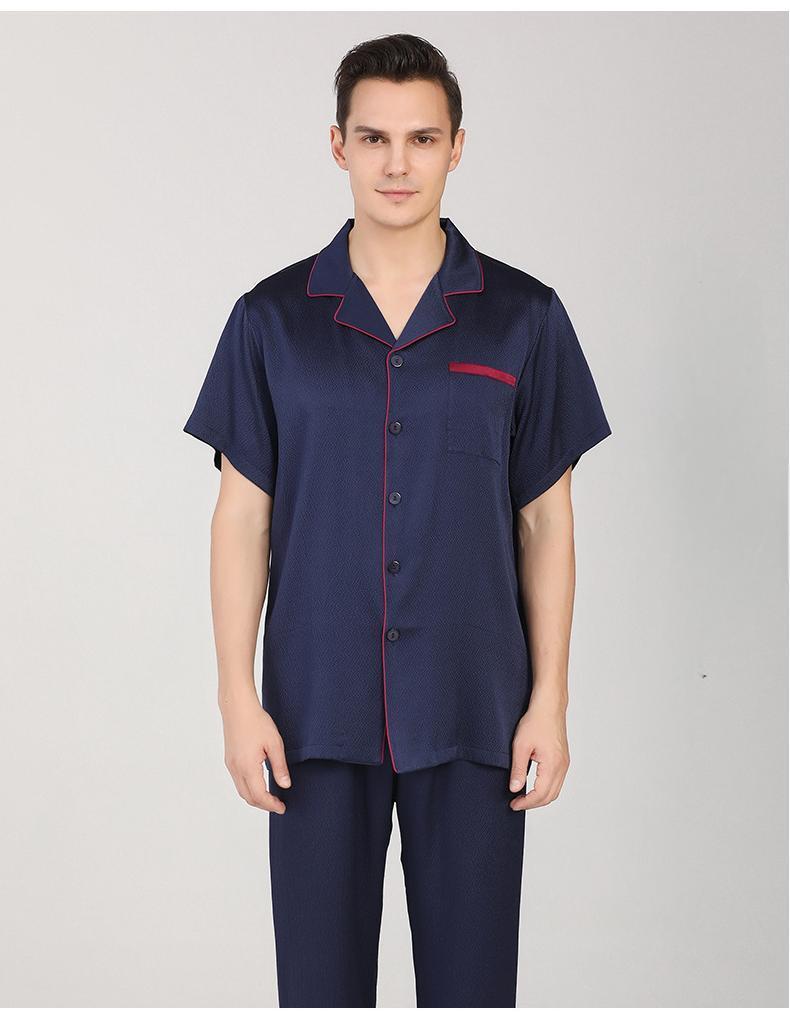 New arrival heavyweight mulberry satin silk pajamas men's home wear short-sleeved trousers mulberry silk suit