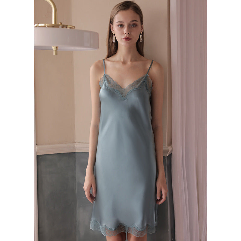 Silk nightdress for women new style can be worn outside spring and summer suspender skirt sexy lace fun medium and long home clothes pajamas