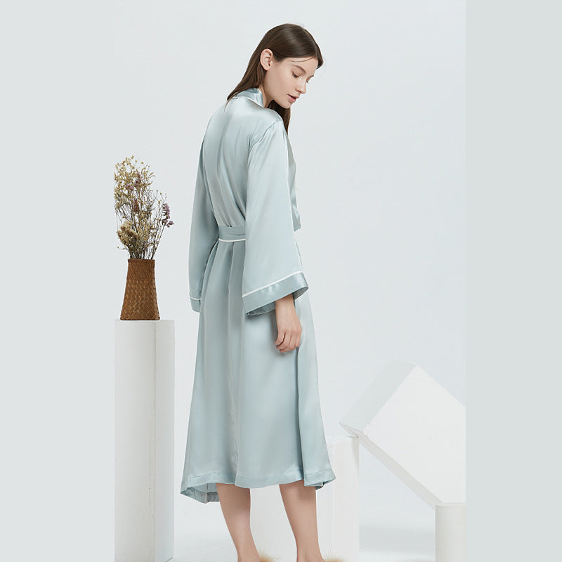 Silk nightgown long pajamas women European and American fashion lace up 100% mulberry silk nightdress silk robe suit wholesale