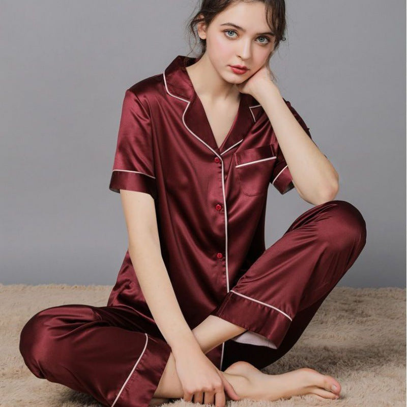 Mulberry silk pajamas women spring and autumn long-sleeved silk thin home clothes two-piece suit