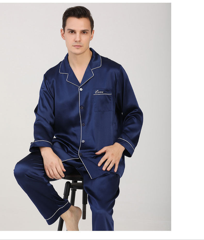 22 Momme heavyweight mulberry silk pajamas men's high-end new long-sleeved home clothes suit T9098