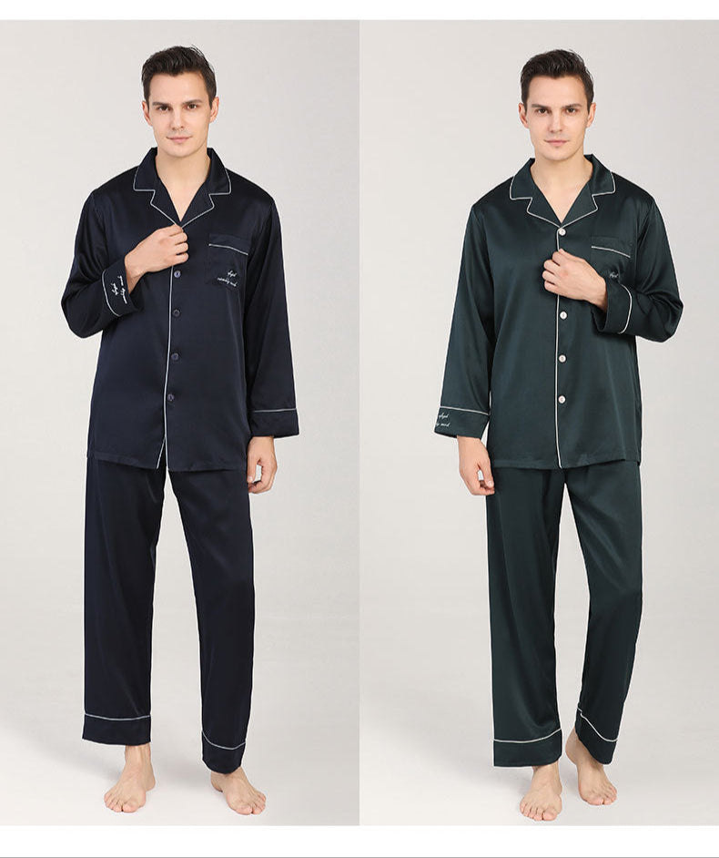 22 Momme heavyweight mulberry silk pajamas men's autumn silk pajamas two-piece set large size mulberry silk home clothes