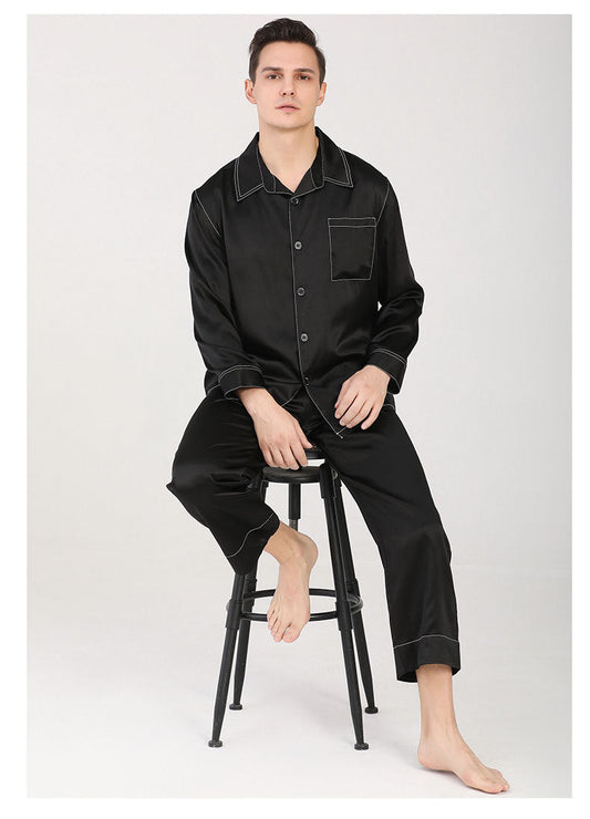 Heavy mulberry silk pajamas men's new long-sleeved trousers home clothes suit spring and autumn